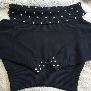 Off the shoulder Sweater with White button studs